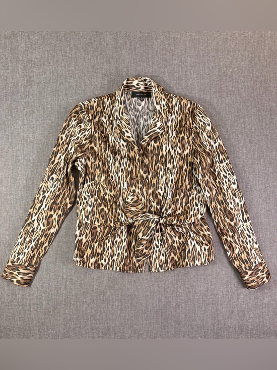 Jones New York Tops - Jones New York Leopard Print Tie-Front Blouse - Brown Black White Size Medium